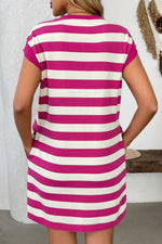Contrast Striped Round Neck Short Sleeve Mini Dress