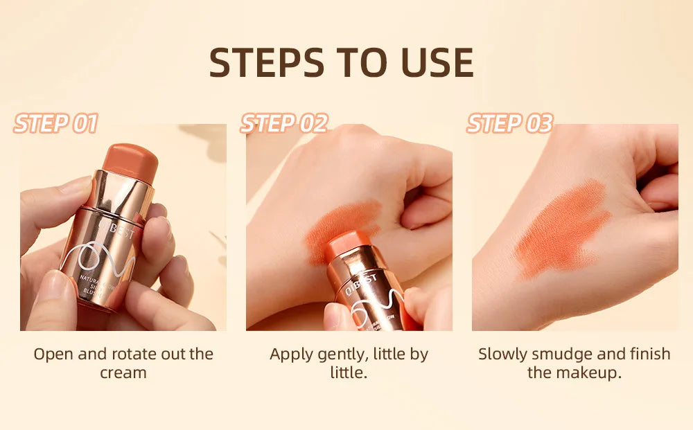 6 Colors Cream Blush Stick Waterproof Long Lasting Cheek Lip Eye Makeup Blendable Natural Flush For Women Daily Use