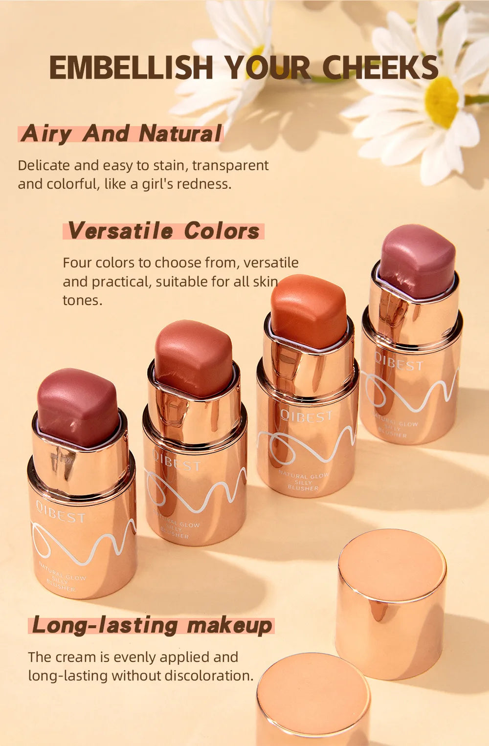 6 Colors Cream Blush Stick Waterproof Long Lasting Cheek Lip Eye Makeup Blendable Natural Flush For Women Daily Use