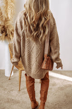 Cable-Knit Round Neck Sweater Dress - Beautiful Woman