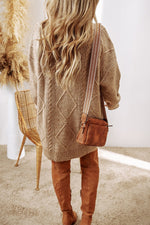 Cable-Knit Round Neck Sweater Dress - Beautiful Woman