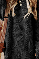 Cable-Knit Round Neck Sweater Dress - Beautiful Woman