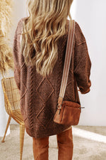 Cable-Knit Round Neck Sweater Dress - Beautiful Woman