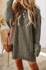 Cable-Knit Round Neck Sweater Dress - Beautiful Woman