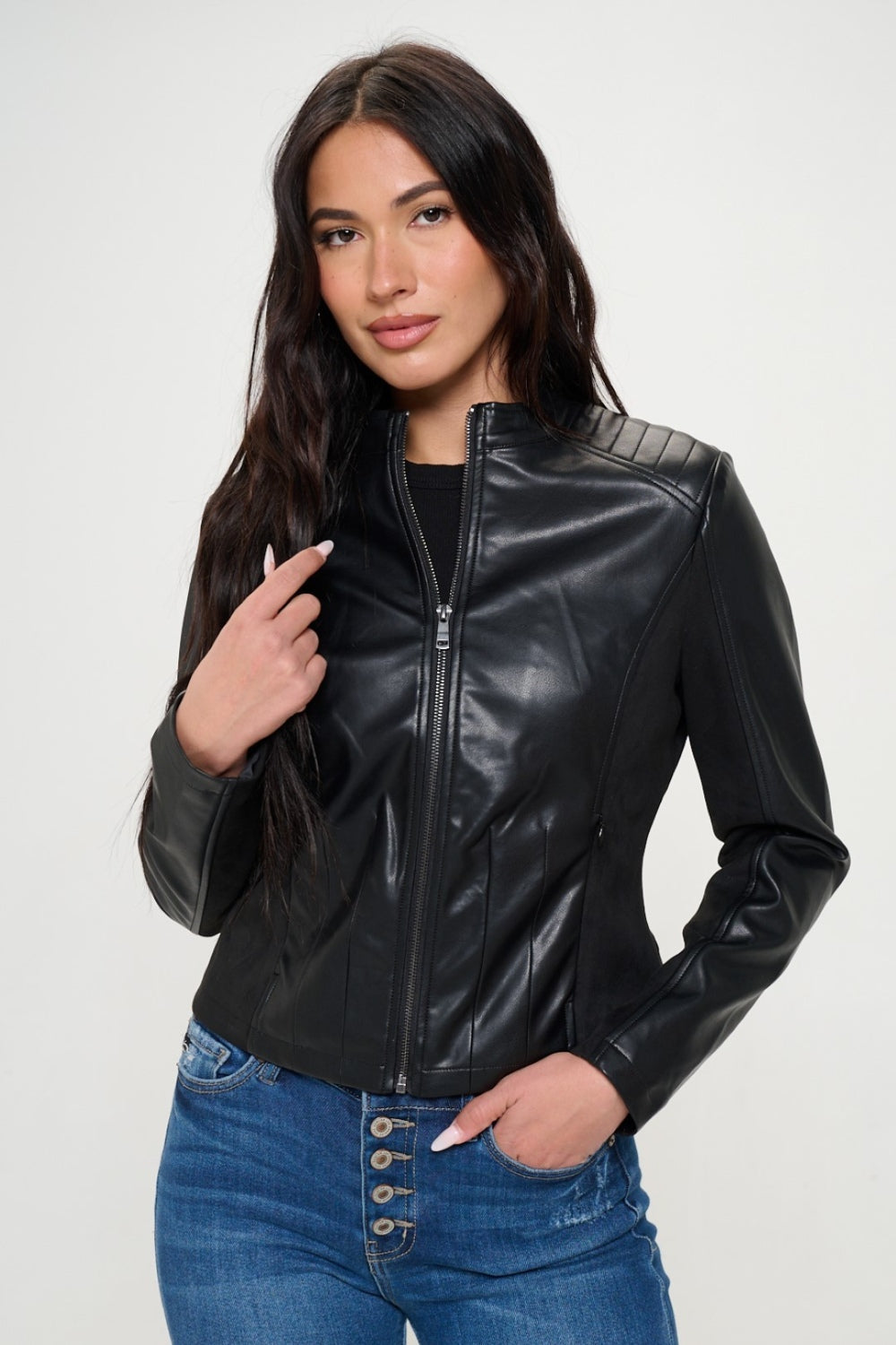 Coalition LA Zip Up Vegan Moto Jacket - Beautiful Woman