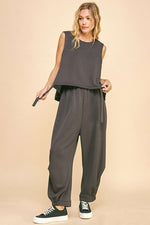 Davi & Dani Drawstring Hem Round Neck Tank and Pants Set - Beautiful Woman