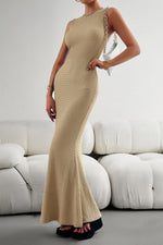 Devine Round Neck Sleeveless Maxi Fishtail Dress - Dresses