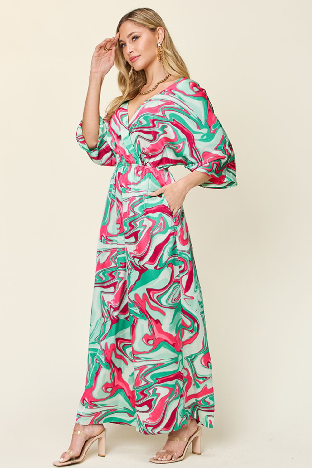 Double Take Full Size Half Sleeve Wide Leg Jumpsuit - Beautiful Woman