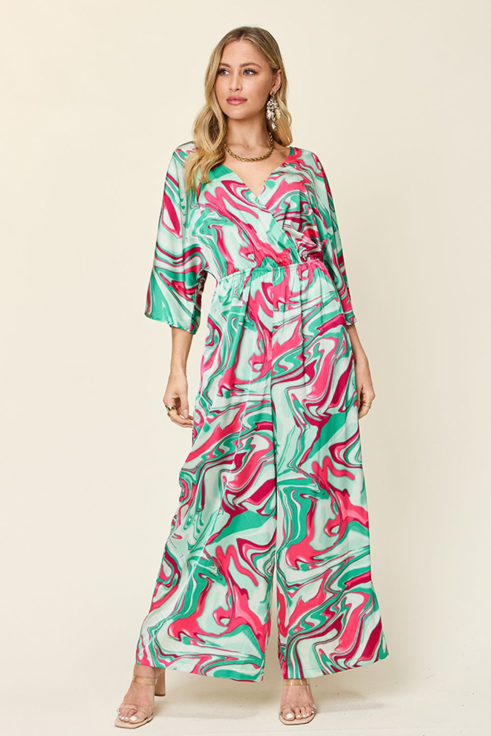 Double Take Full Size Half Sleeve Wide Leg Jumpsuit - Beautiful Woman