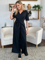 Double Take Full Size V-Neck Tied Side Slit Jumpsuit - Beautiful Woman