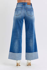 Judy Blue Full Size Distressed High Waist Wide Leg Jeans - Beautiful Woman