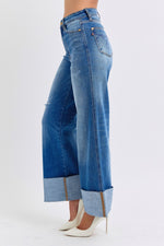 Judy Blue Full Size Distressed High Waist Wide Leg Jeans - Beautiful Woman