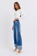 Judy Blue Full Size Distressed High Waist Wide Leg Jeans - Beautiful Woman