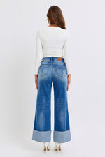Judy Blue Full Size Distressed High Waist Wide Leg Jeans - Beautiful Woman