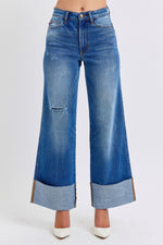 Judy Blue Full Size Distressed High Waist Wide Leg Jeans - Beautiful Woman