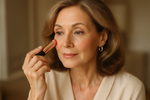 mature woman using blush stick