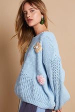 POL Crochet Flower Round Neck Dropped Shoulder Sweater - Beautiful Woman