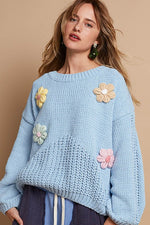 POL Crochet Flower Round Neck Dropped Shoulder Sweater - Beautiful Woman