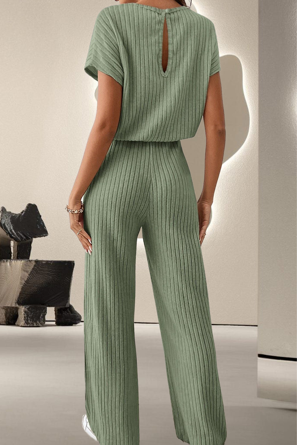 Round Neck Short Sleeve Jumpsuit - Beautiful Woman
