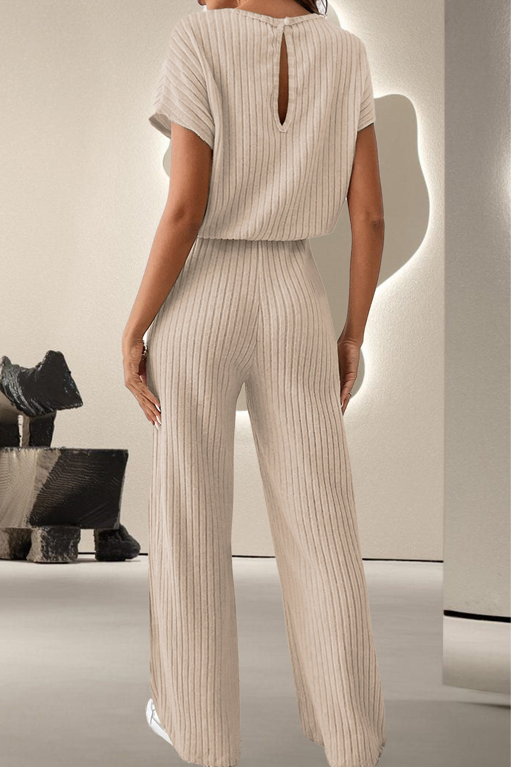Round Neck Short Sleeve Jumpsuit - Beautiful Woman