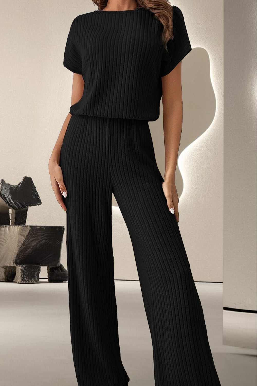 Round Neck Short Sleeve Jumpsuit - Beautiful Woman