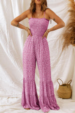 Smocked Printed Wide Strap Jumpsuit - Beautiful Woman