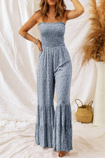 Smocked Printed Wide Strap Jumpsuit - Beautiful Woman