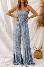 Smocked Printed Wide Strap Jumpsuit - Beautiful Woman