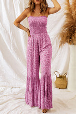 Smocked Printed Wide Strap Jumpsuit - Beautiful Woman
