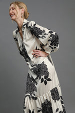 Umgee Ruffle Hem Flower Print Johnny Collar Dress - Beautiful Woman