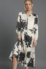Umgee Ruffle Hem Flower Print Johnny Collar Dress - Beautiful Woman