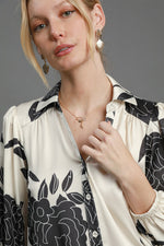 Umgee Ruffle Hem Flower Print Johnny Collar Dress - Beautiful Woman