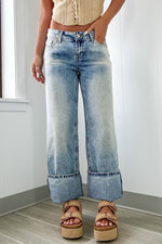 Washed Wide Leg Jeans with Pockets - Jeans & Pants
