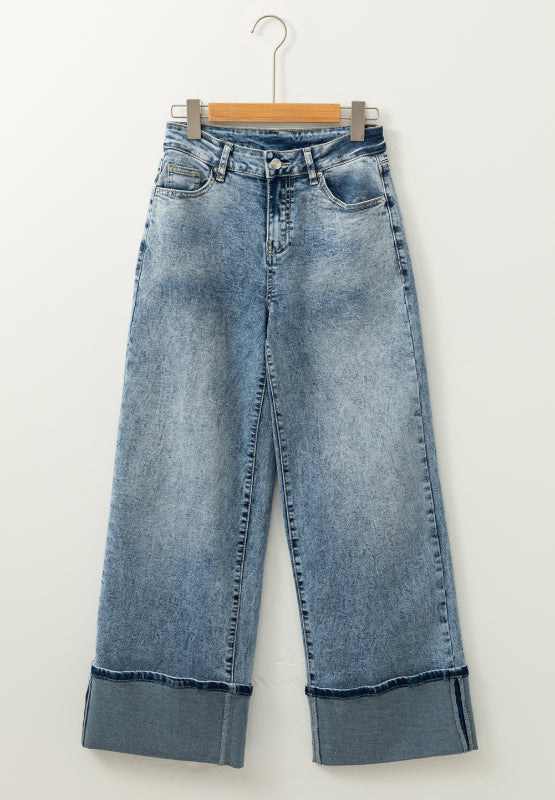 Washed Wide Leg Jeans with Pockets - Jeans & Pants