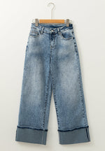 Washed Wide Leg Jeans with Pockets - Jeans & Pants