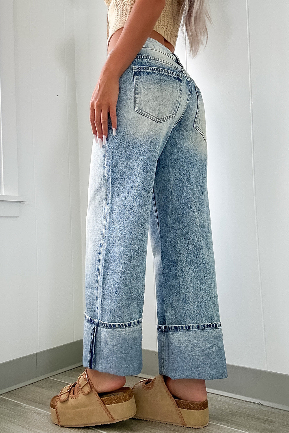 Washed Wide Leg Jeans with Pockets - Jeans & Pants
