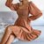 Long Sleeve Flared Square Neck Ruffled Dress - Beautiful Woman