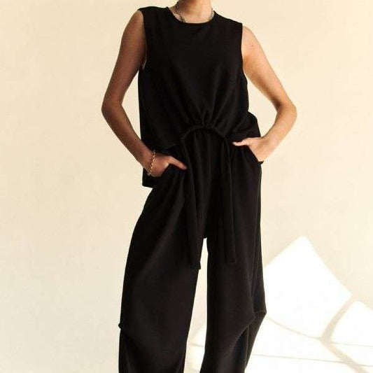 Davi & Dani Drawstring Hem Round Neck Tank and Pants Set