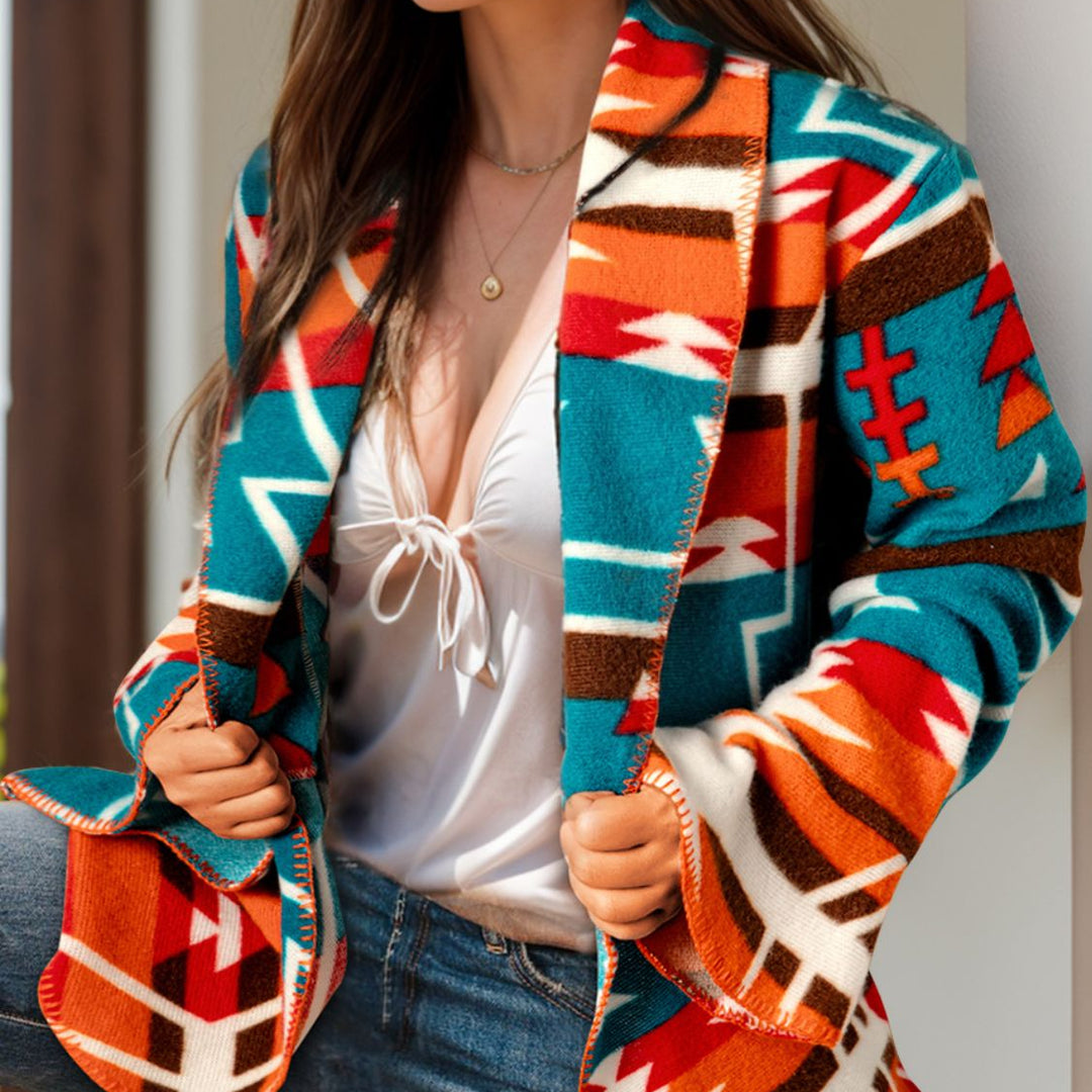 Collared Neck Long Sleeve Jacket - Beautiful Woman