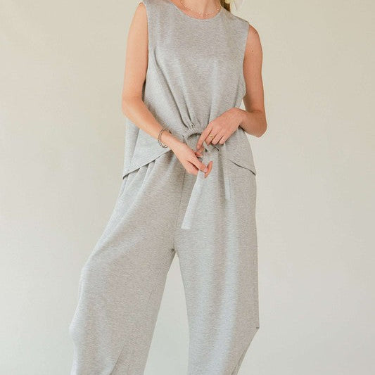 Davi & Dani Drawstring Hem Round Neck Tank and Pants Set - Beautiful Woman