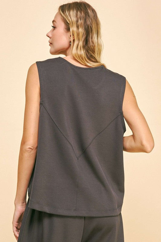 Davi & Dani Drawstring Hem Round Neck Tank and Pants Set - Beautiful Woman