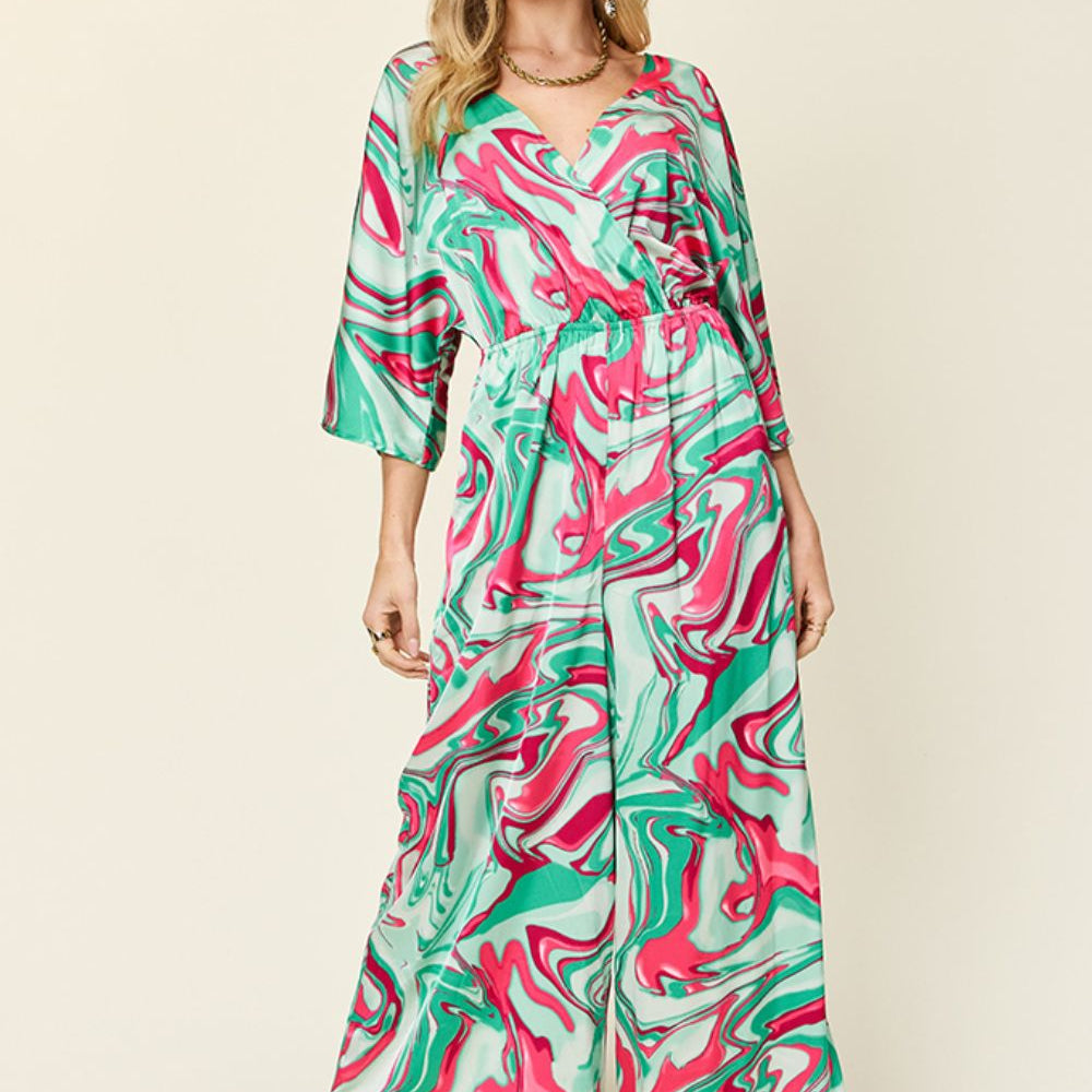 Double Take Full Size Half Sleeve Wide Leg Jumpsuit - Beautiful Woman