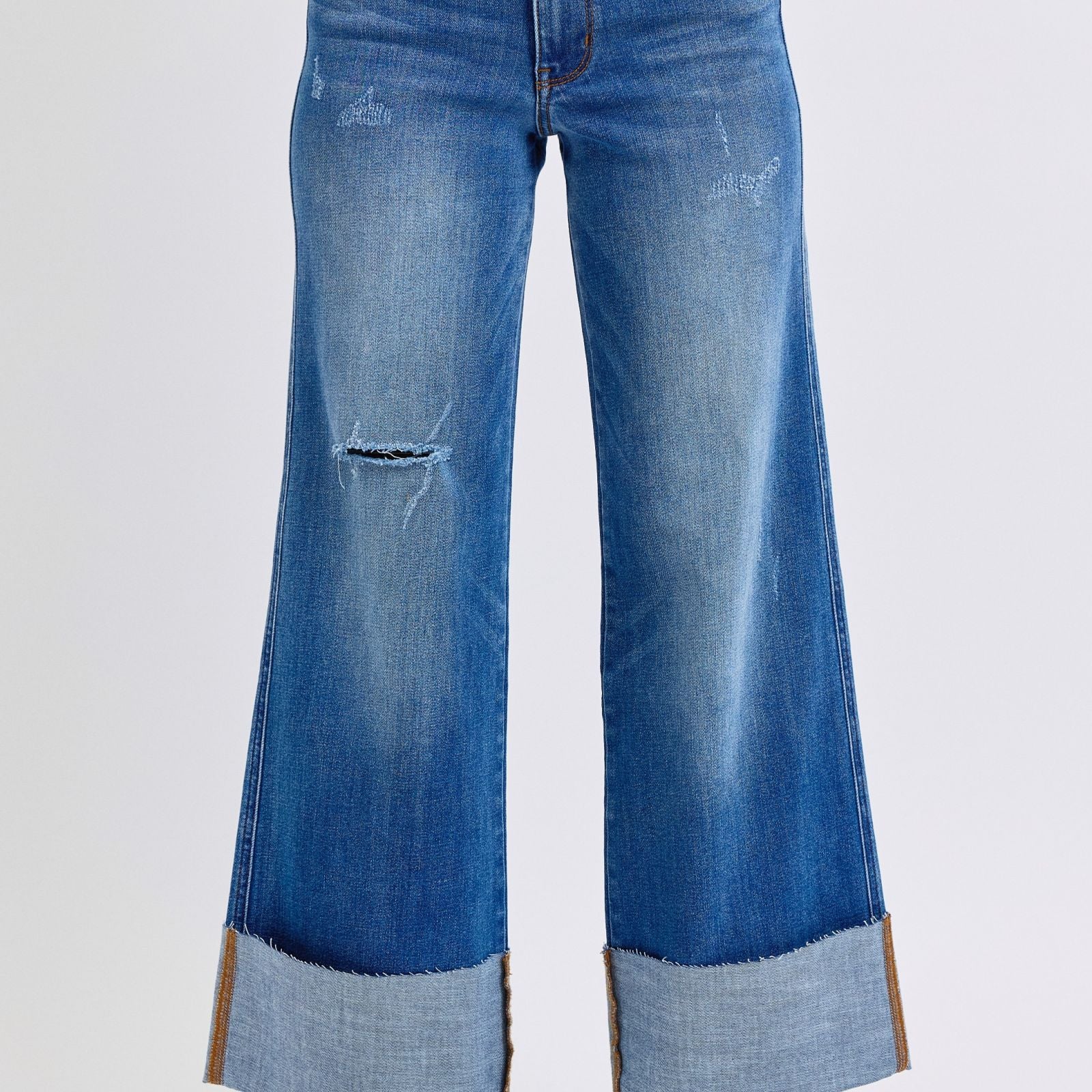 Judy Blue Full Size Distressed High Waist Wide Leg Jeans - Beautiful Woman