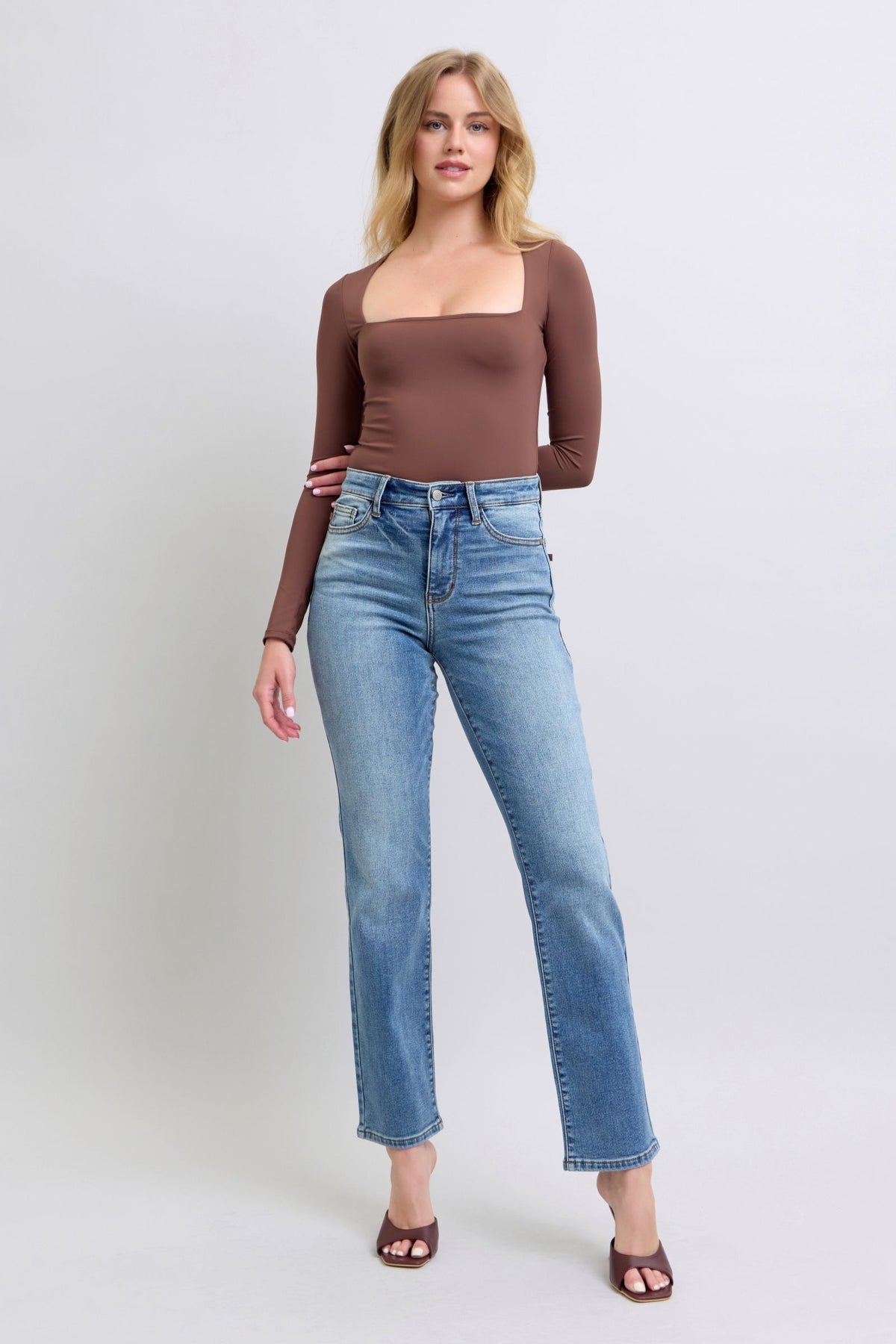 Judy Blue Full Size Run Vintage Wash Thermal Straight Jeans - Beautiful Woman