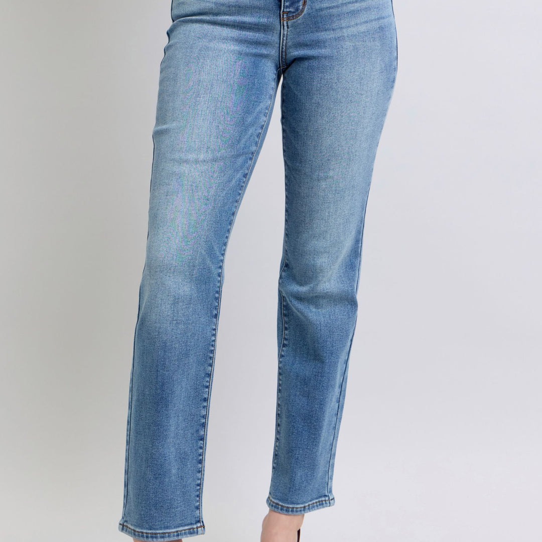 Judy Blue Full Size Run Vintage Wash Thermal Straight Jeans - Beautiful Woman