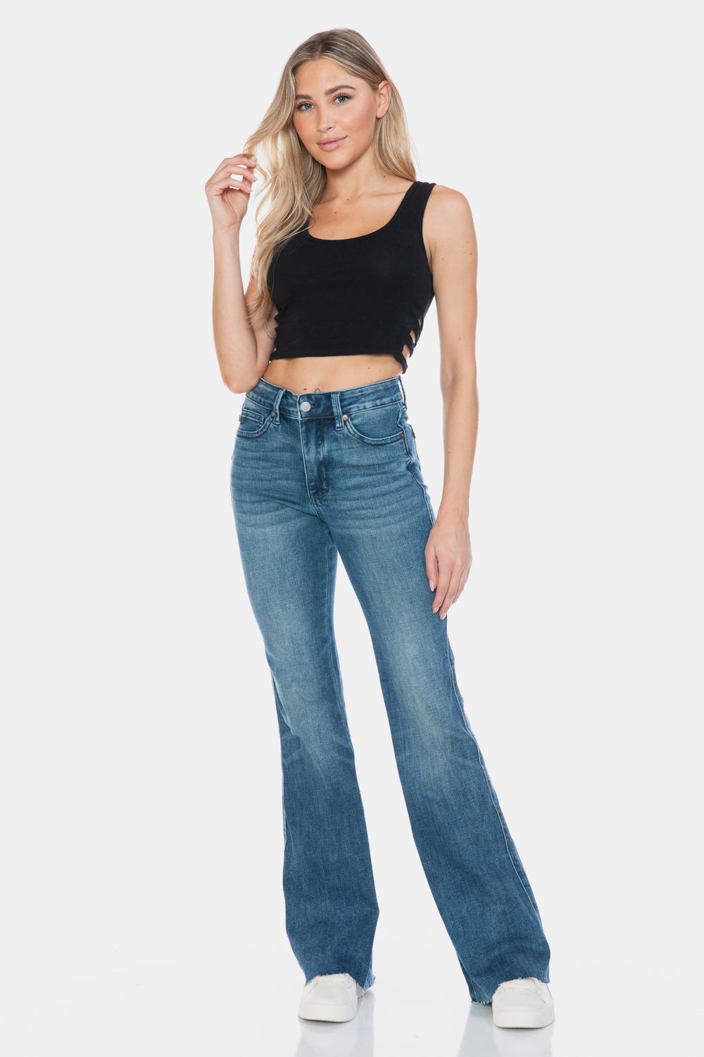 Judy Blue Full Size Tummy Control Cut Hem Flare Jeans - Medium / 0/24 - Jeans & Pants