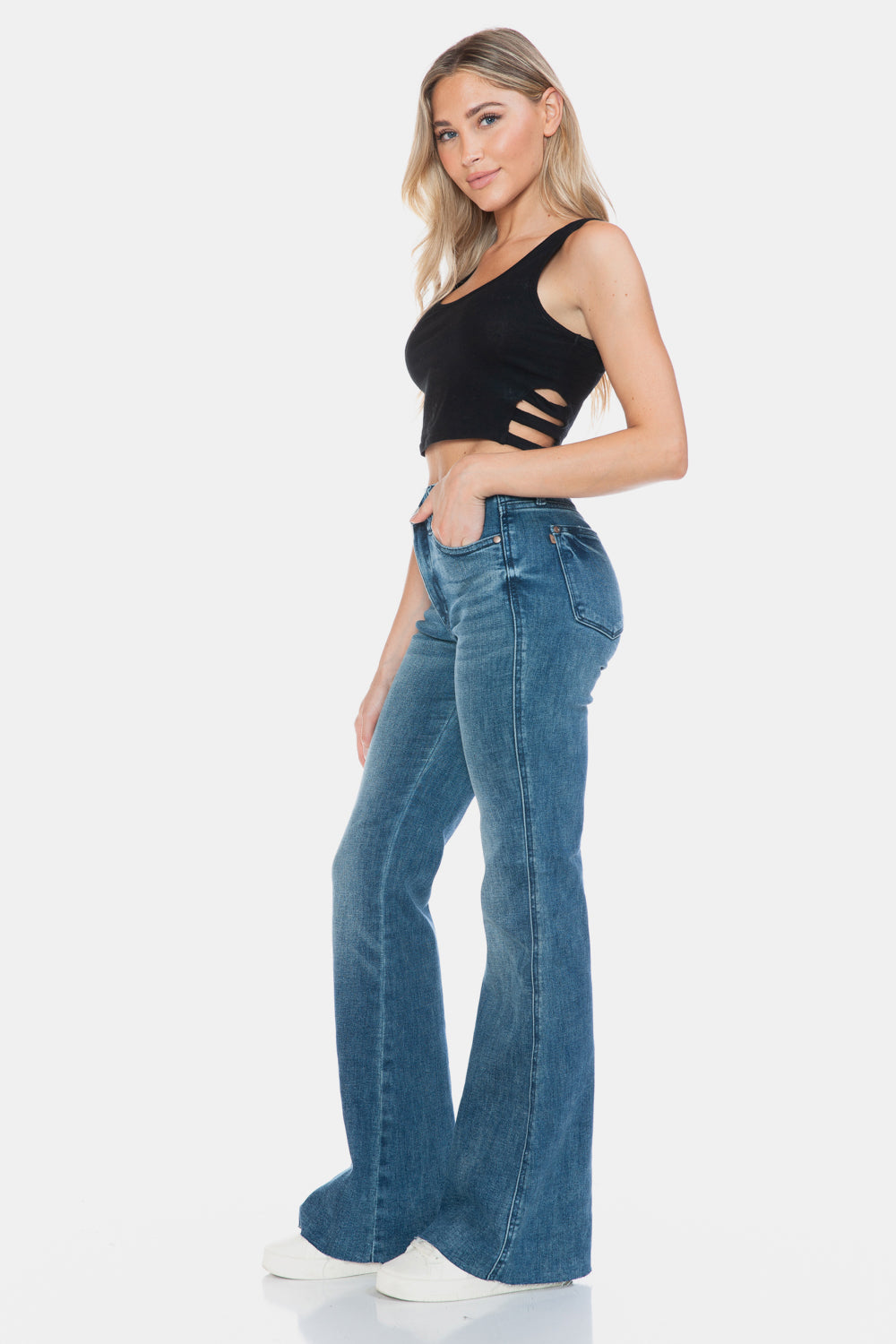 Judy Blue Full Size Tummy Control Cut Hem Flare Jeans - Jeans & Pants