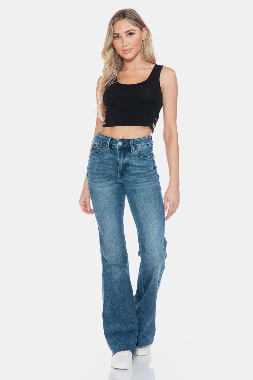 Judy Blue Full Size Tummy Control Cut Hem Flare Jeans - Jeans & Pants