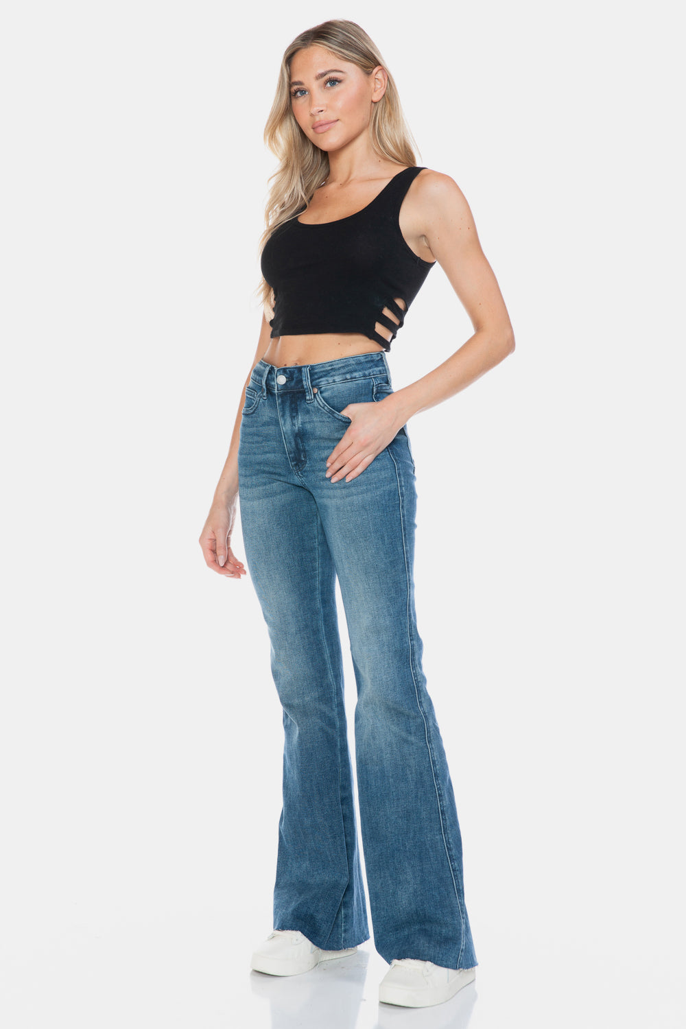 Judy Blue Full Size Tummy Control Cut Hem Flare Jeans - Jeans & Pants