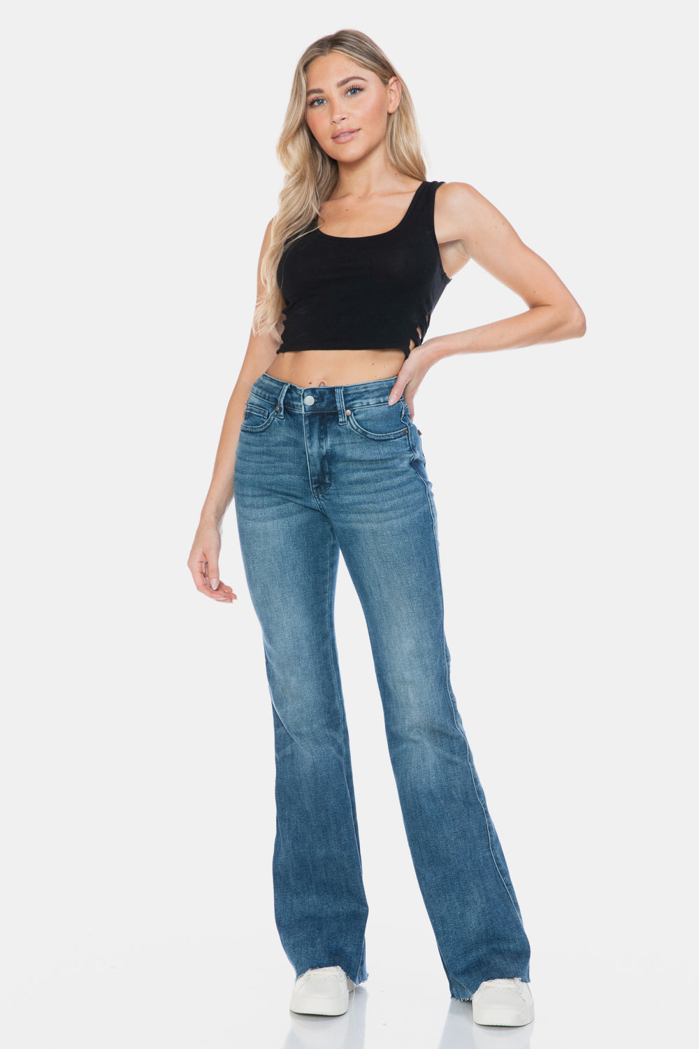 Judy Blue Full Size Tummy Control Cut Hem Flare Jeans - Jeans & Pants